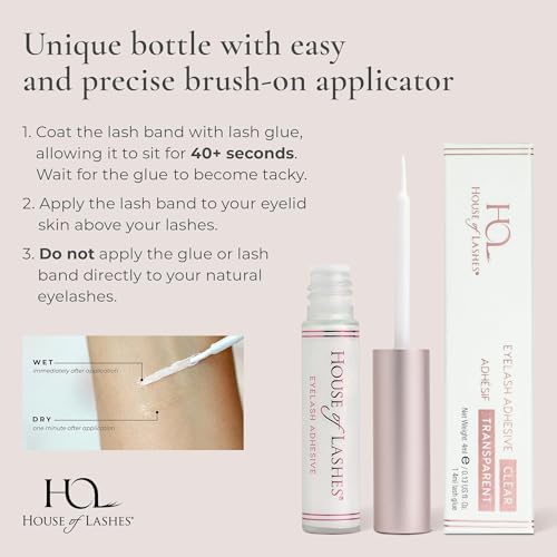 House of Lashes Latex-Free Eyelash Glue for Sensitive Eyes - Clear, Long-Lasting, Water-Resistant, 2 Pack