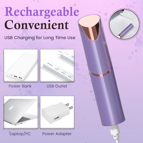 Eyebrow & Facial Trimmer: 2 in1 Rechargeable Facial Hair Removal & Eyebrow Shaver - Body Razor with Built-in LED Light (Purple)