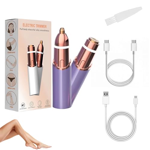 Eyebrow & Facial Trimmer: 2 in1 Rechargeable Facial Hair Removal & Eyebrow Shaver - Body Razor with Built-in LED Light (Purple)