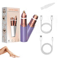 Eyebrow & Facial Trimmer: 2 in1 Rechargeable Facial Hair Removal & Eyebrow Shaver - Body Razor with Built-in LED Light (Purple)