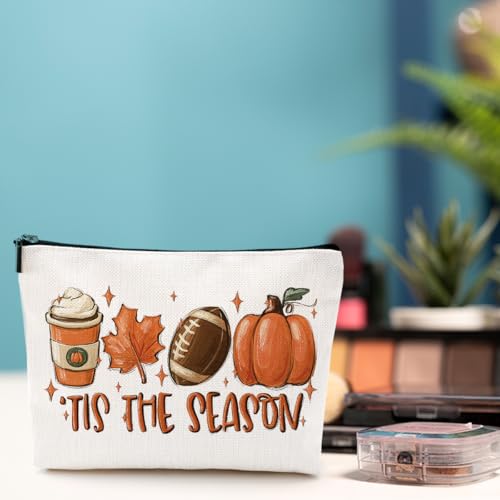 WRSUNT Tis the Season Fall Makeup Bag Fall Gifts for Women Best Friend Bestie Wife Autumn Thanksgiving Cosmetic Bag Autumn Themed Makeup Bag Gifts Ideas