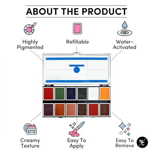 Water-Activated SFX Makeup Palette - 12 High-Pigment Face & Body Paints for Theater & Cosplay