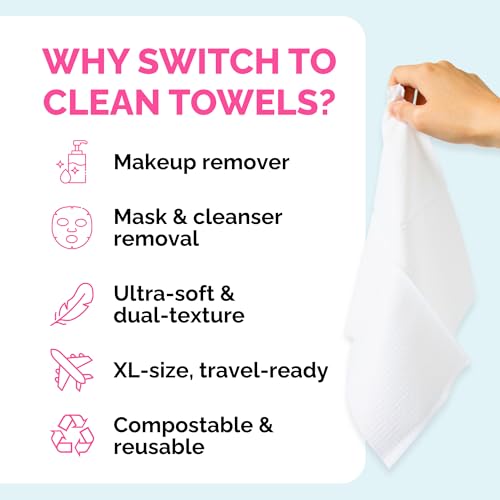 Elizabeth Mott Thank Me Later Disposable Face Towels ? 100% Biobased Facial Washcloths for Cleansing, Makeup Removal & Skincare ? Ultra-Soft, Lint-Free, Extra Absorbent for Sensitive Skin ? 50 Count