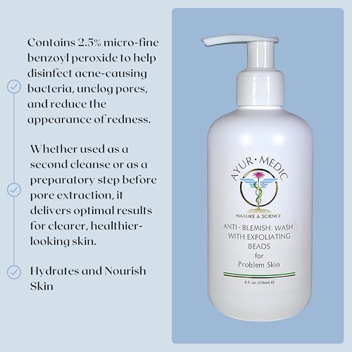 Ayur-Medic Anti-Blemish Wash with Exfoliating Beads, Hydrating Foaming Cleanser that Brightens, Softens, Smooths Skin, Minimizes Pores, and Promotes a Healthy-Looking Complexion, 8 oz