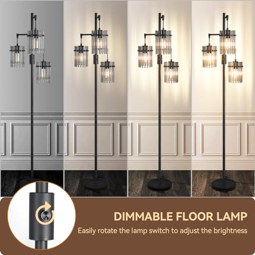 66 Inch Tall Black Dimmable Farmhouse Floor Lamp with Crystal Accents