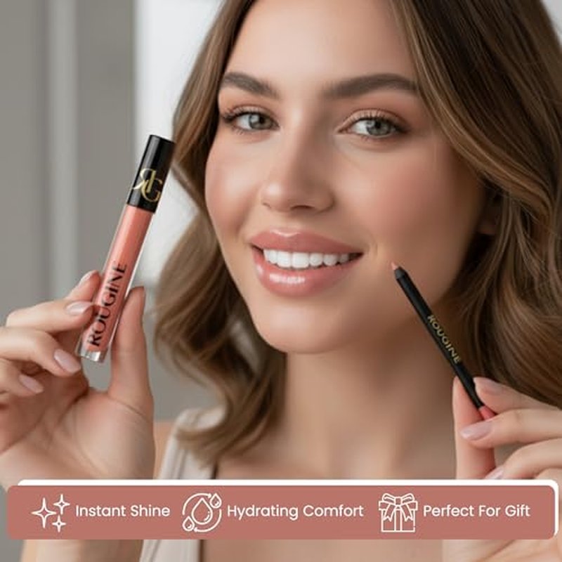 Lip Gloss and Lip Liner Set for Women ? Daddy¡¯s Girl Gloss Finish ? Smooth Shine Lip Gloss, Soft Glide Lip Liner Pencil ? Hydrating Makeup Lip Moisturizer Combo ? Vitamin E & Shea Butter
