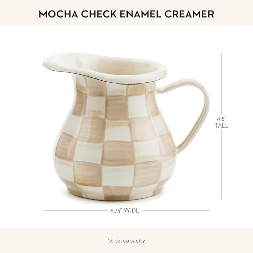 Enamel Creamer with Check Pattern - Brown and White Mocha Check - Kitchen Decor