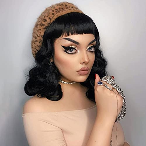 Black Short Curly Vintage Wig for Women – 1940s Retro Cosplay & Daily Use