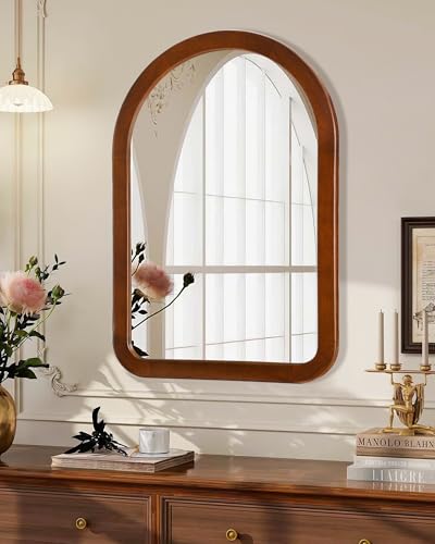 CULER Walnut B 30" Arched Wall Mirror 22x30 Inch Rustic Bathroom Decor
