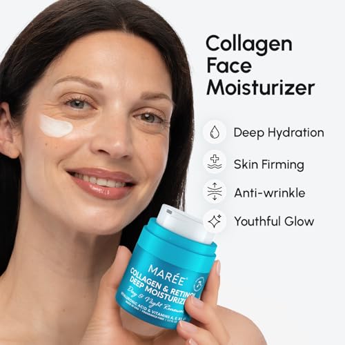 MAREE Collagen & Hyaluronic Acid Face Mask & Moisturizer Set - Anti-Aging Skin Care, 6 Pack & 1.7oz