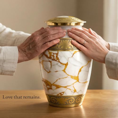 Solace Forever Golden Large Cremation Urn for Human Ashes — Elegant Metal Memorial with Threaded Lid
