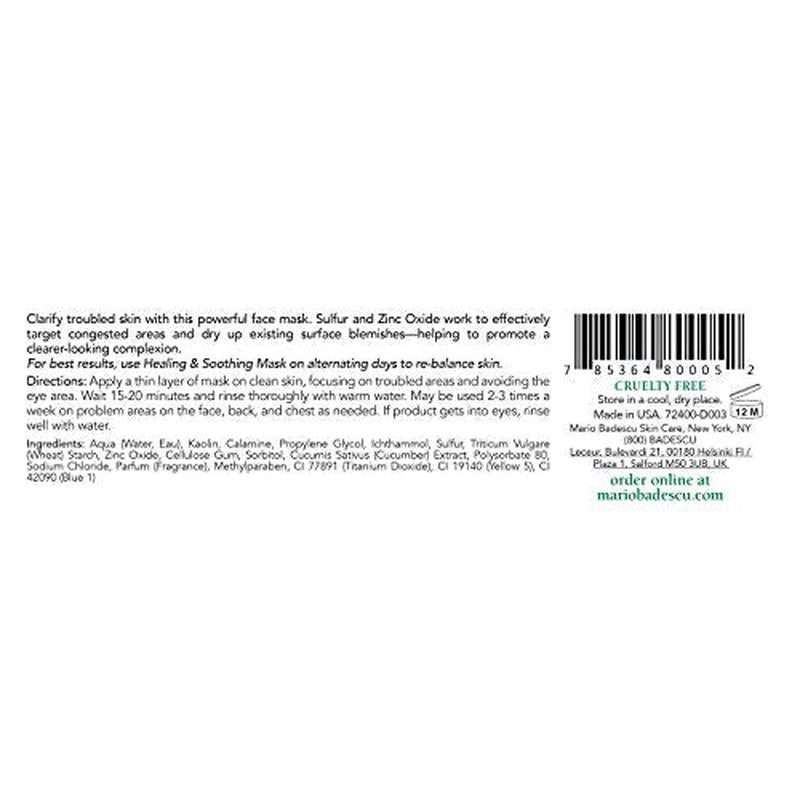 Mario Badescu Drying Mask for All Skin Types - Clarifying Mask that Eliminates Oil - Formulated with Sulfur & Zinc Oxide, 2 Ounce (Pack of 1)