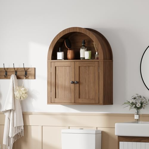 ChooChoo Arched Wall Cabinet - Double Door Medicine Cabinet with Shelf - Walnut Variation