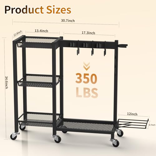 Black 30.7 x 11.8 x 34.6 Inch Multi-Function Cleaning Supplies Organizer with Wheels