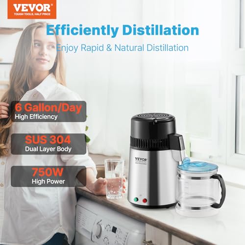 VEVOR 4L Water Distiller - Silver Home Countertop Purifier with 750W Power