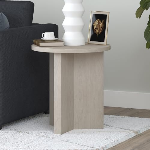 20-Inch Beech White Round Side Table - Scandinavian Nightstand or End Table