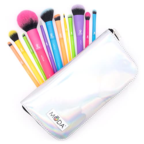 Electric Makeup Brush Set with Holographic Travel Case - 13 Pcs, Neon