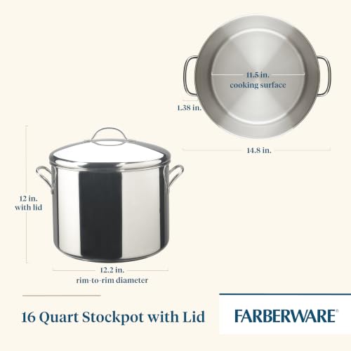 16 Quart Stainless Steel Stockpot with Lid - Heavy Duty Cookware for Soup Chili & Broth - Variation of Stockpot 16 Quart