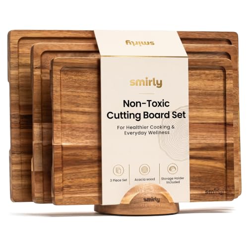 Acacia Cutting Boards Set - 4-Piece Kitchen Chopping Boards with Stand