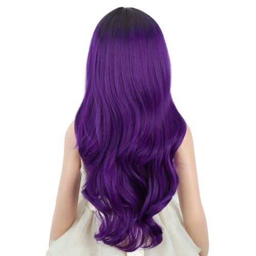 Ombre Purple Long Curly Wavy Wig for Kids Girls - Heat Resistant Synthetic Hair