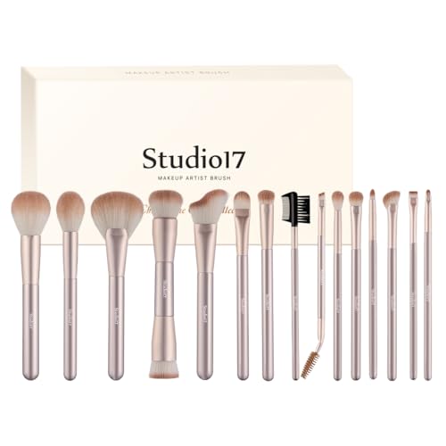 Makeup Brush Set - 15-Piece Face & Eye Cosmetic Tools in Champagne Gold