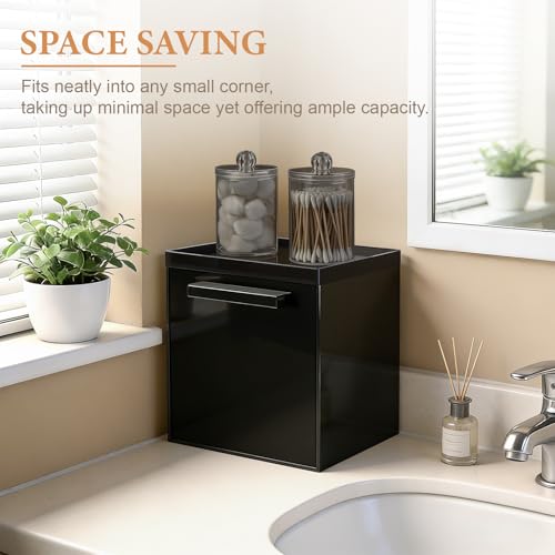Disposable Face Towels Holder Set with 2 Qtip Organizers - Black