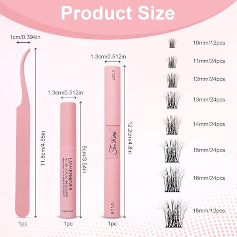 Fenshine Cluster Lashes Individual Lashes Wide Stem C/D Curl 9-15mm Length DIY Eyelash Extension Individual Soft False Lashes for Personal Use at Home (144pcs Mix 9-15MM, Eyelash Extension Kit)