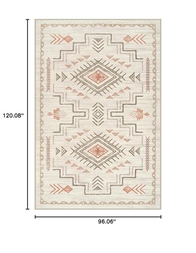 Brown 8x10 Area Rug - Tribal Aztec Moroccan Pattern, Non-Slip & Washable