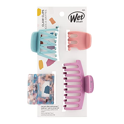 Wet Brush Fashion Claw Clips, Assorted Sizes - 4-Pack, Sunset Pink - Great for Easily Pulling Up Your Hair - Pain-Free Hair Accessories for Women, Men, Boys and Girls
