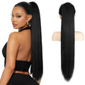 Long Straight Ponytail Extension 32 Inch Black Drawstring Hair for Women