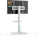 White Floor TV Stand with Power Outlet & Shelf for 27-65 inch TVs, 70° Swivel, 9-Level Height Adjustable