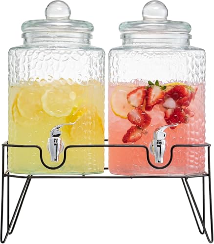 Glass Beverage Dispenser Set with Metal Stand - 1.5 Gal, Double, Accessories - Style Setter