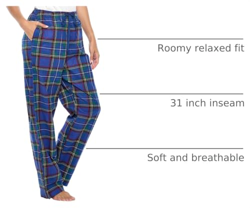 Large Blue Green Plaid Flannel Pajama Sleep Pants for Women - Casual Nights