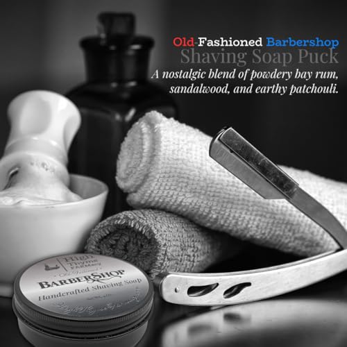 Old-Fashioned Barbershop Shaving Soap Puck - 4 Ounce Bar of Bay Rum, Sandalwood, and Patchouli Soap for Shaving - 3" Shave Soap Puck
