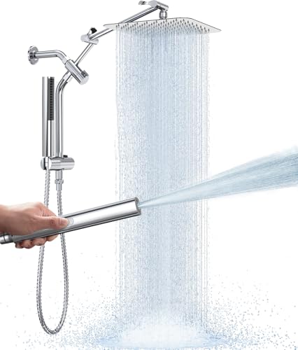 Veken 10-Inch Luxurious Rain Shower Head with Handheld & Extension Arm - Chrome - Mainstream Pick
