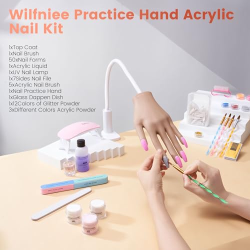 Practice Hand for Acrylic Nails Kit: Fake Silicone Hands Nail Mannequin Hand for Nail Extensions Caving - Flexible Manicure Hand Set for Beginner Salon Home