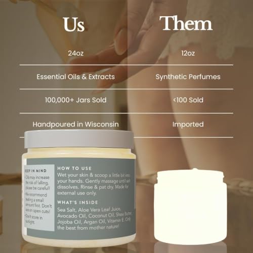 Unscented Sea Salt Body Scrub - Natural Exfoliator & Moisturizer, 24oz