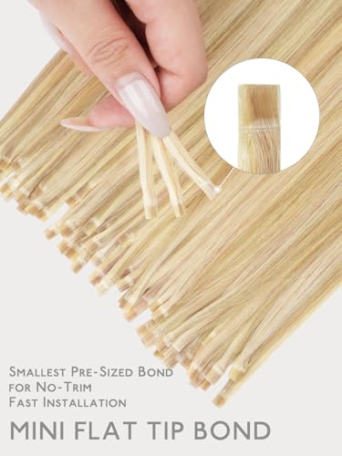 Mini Flat Tip Hair Extensions 50g 16 Inch Light Blonde Highlighted Golden Blonde Remy Hair - Seamless Keratin Bonds - Variation of THIS listing