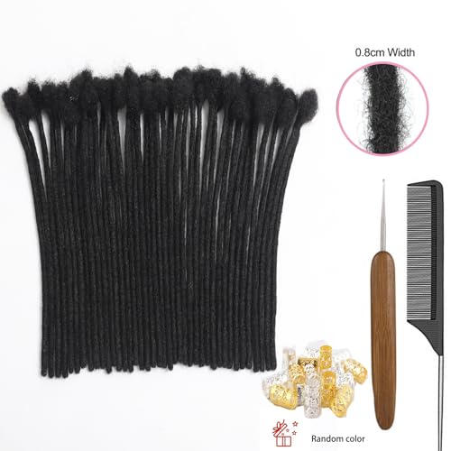 Human Hair Dreadlock Extensions 10 Inch 0.8cm Width Natural Black 10 Strands