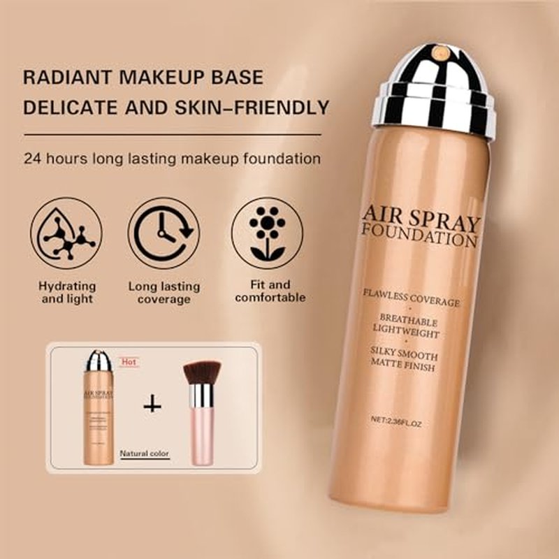 Magic Minerals Airbrush Foundation Makeup Spray Silky Lightweight Foundation Makeup Air Brush Flawless Setting Spray Makeup for Mature Skin (Natural/Warm Porcelain)