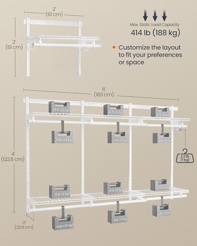 SONGMICS HOME 3-Tier Closet Organizer System for 4-8 ft Wide Closets