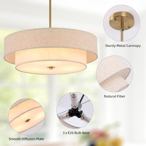 Modern Drum Chandelier Pendant Light Fixture - 17.7 inch, Gold-R Variation