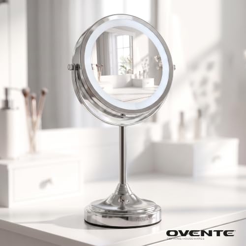 Lighted 7-inch Magnifying Makeup Mirror with 360° Rotation - Polished Chrome Variation