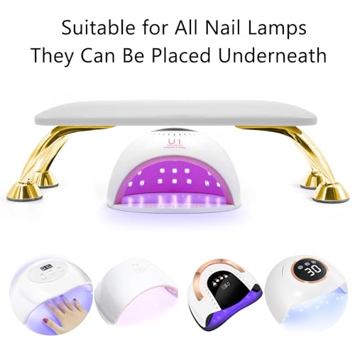 Nail Tech Arm Rest - Microfiber Leather Hand Support with Anti-Slip Gold Stand