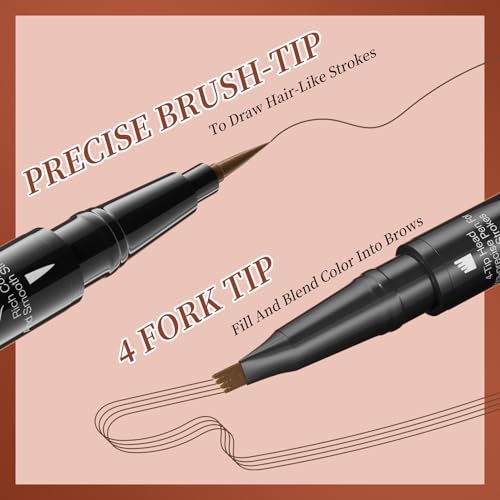 Two Eyebrow Pencils, 2025 NEW Waterproof Magic Eyebrow Pencil, Dual-Ended 3D Microblading Eyebrow Pen with 4 Tip & Eyebrow Brush, Makeup Long-Lasting Eyebrow Pen for Women (02#Dark Brown*2)