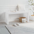 White Bamboo Entryway Bench 35.4-Inch Wooden Shoe Storage Seating - Rustic Farmhouse Style