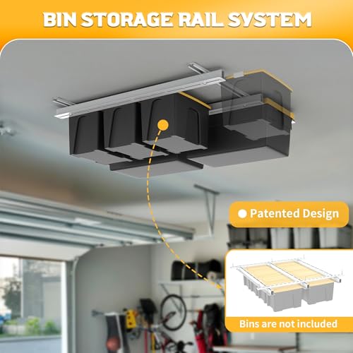 WALMANN Overhead Garage Storage Rack with Ceiling Bin Rails - White