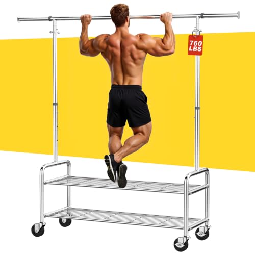 Silver Heavy Duty Stainless Steel Clothes Rack 760LBS Load Adjustable & Rolling