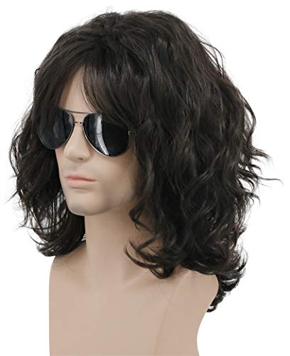California 70s 80s Rocker Wig for Men Women Long Curly Dark Brown - Adjustable Fit