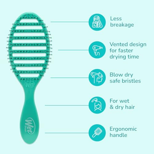 Wet Brush Speed Dry Hair Brush, Amazon Exclusive Aqua, Vented Design & Soft HeatFlex Bristles, Blow Dry Safe, Ergonomic Handle Manages Tangles & Uncontrollable Strands, Pain-Free Hair Accessories